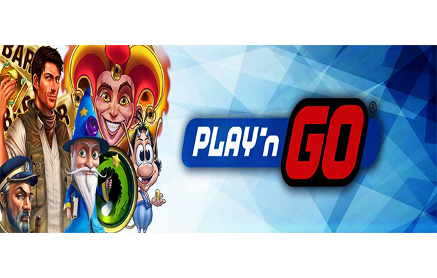 Logo PLAY'N GO dengan latar belakang game unggulan mereka
