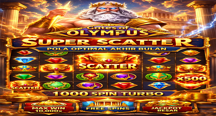 Tampilan multiplier x500+ Gates of Olympus Super Scatter dengan tumble chain aktif di penutup bulan