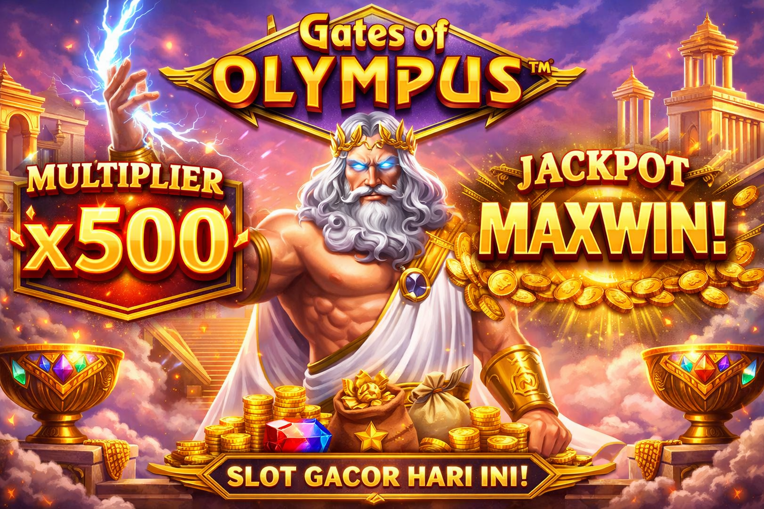 Tampilan Gates of Olympus Pragmatic Play dengan multiplier besar dan jackpot maxwin pada update slot gacor hari ini