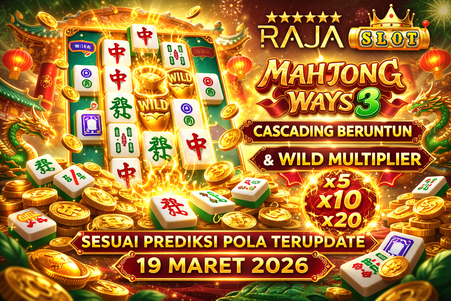 Screenshot Mahjong Ways 3 menampilkan cascading beruntun dan wild multiplier sesuai prediksi pola terupdate 19 Maret 2026