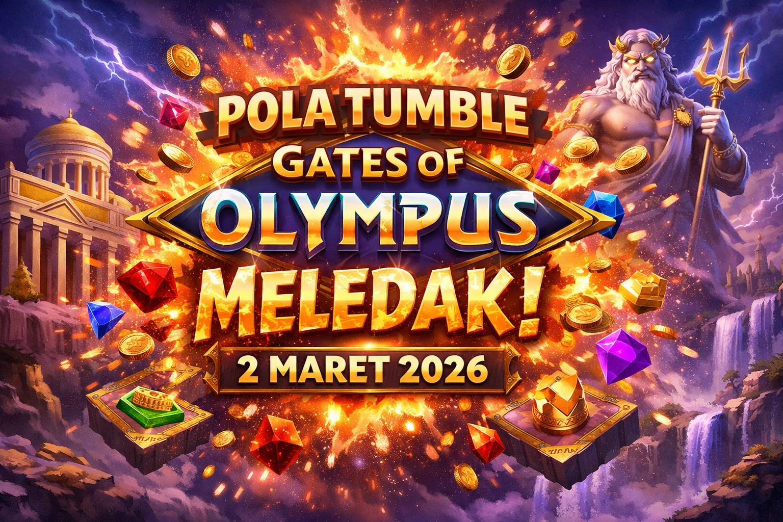 Tampilan cascade beruntun Gates of Olympus dengan multiplier tinggi di RAJASLOT pagi ini