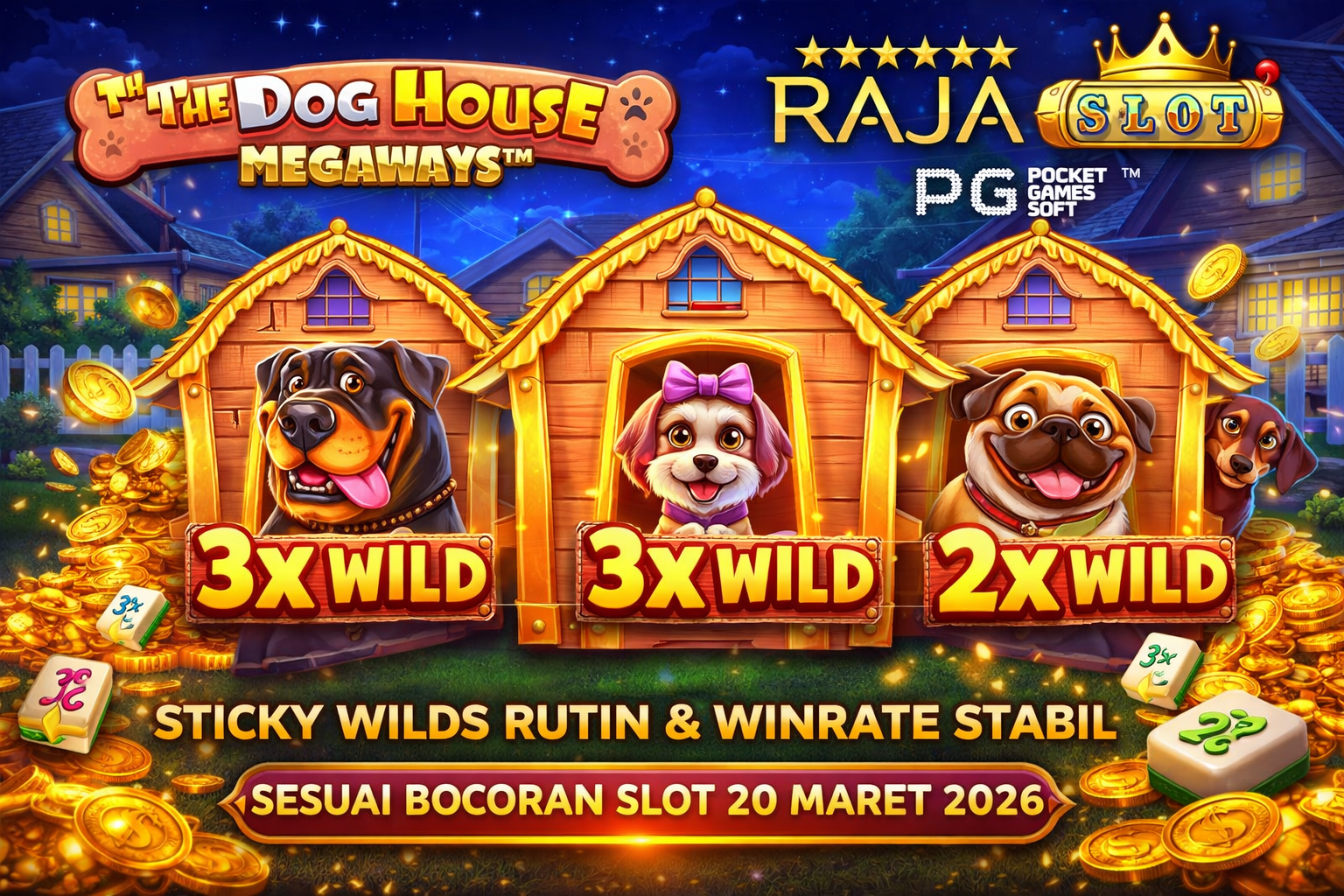 Screenshot The Dog House Megaways menampilkan sticky wilds rutin dan winrate stabil sesuai bocoran slot 20 Maret 2026