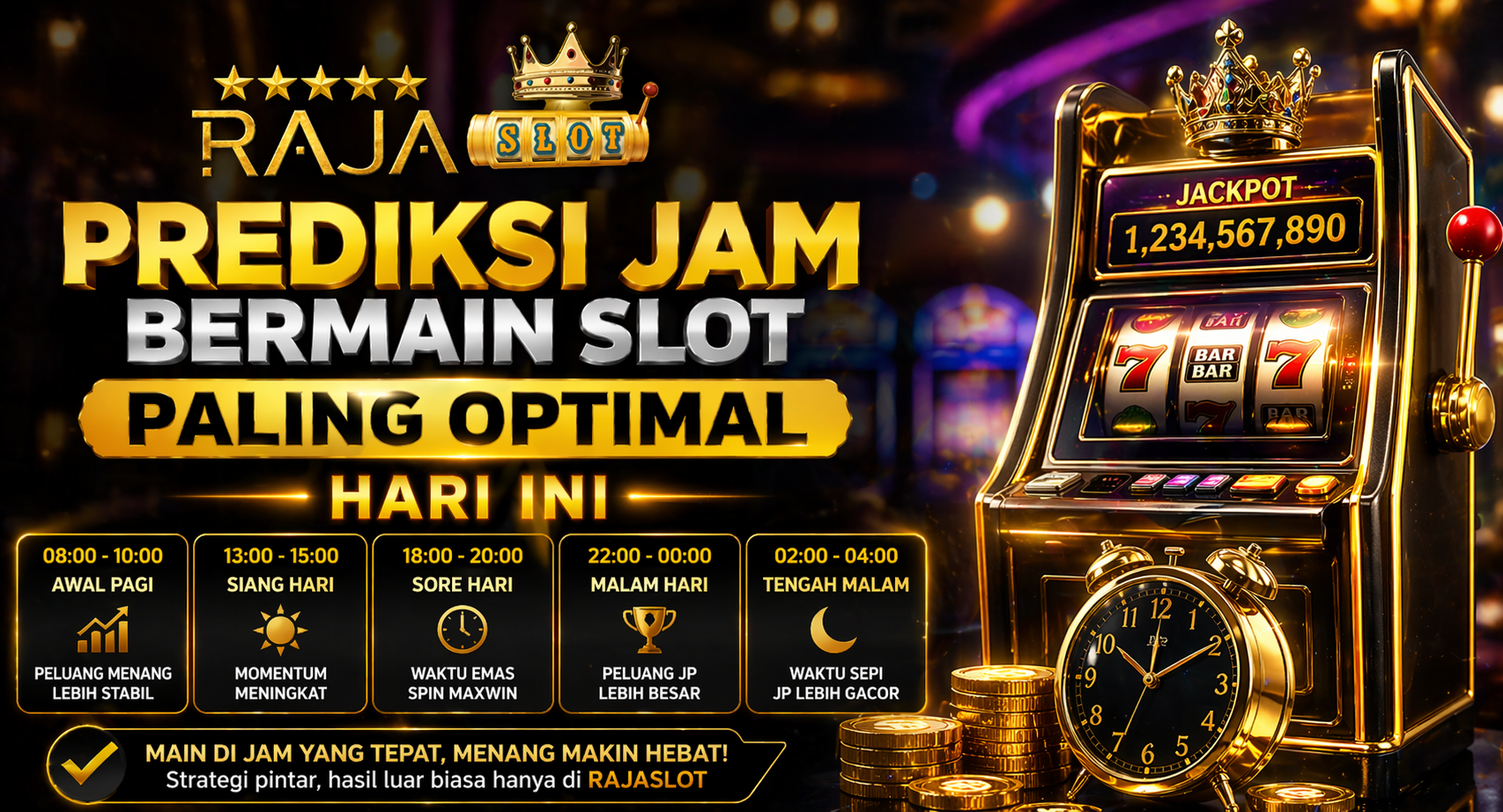 Ilustrasi mesin slot gacor dengan jam hoki siang dan malam