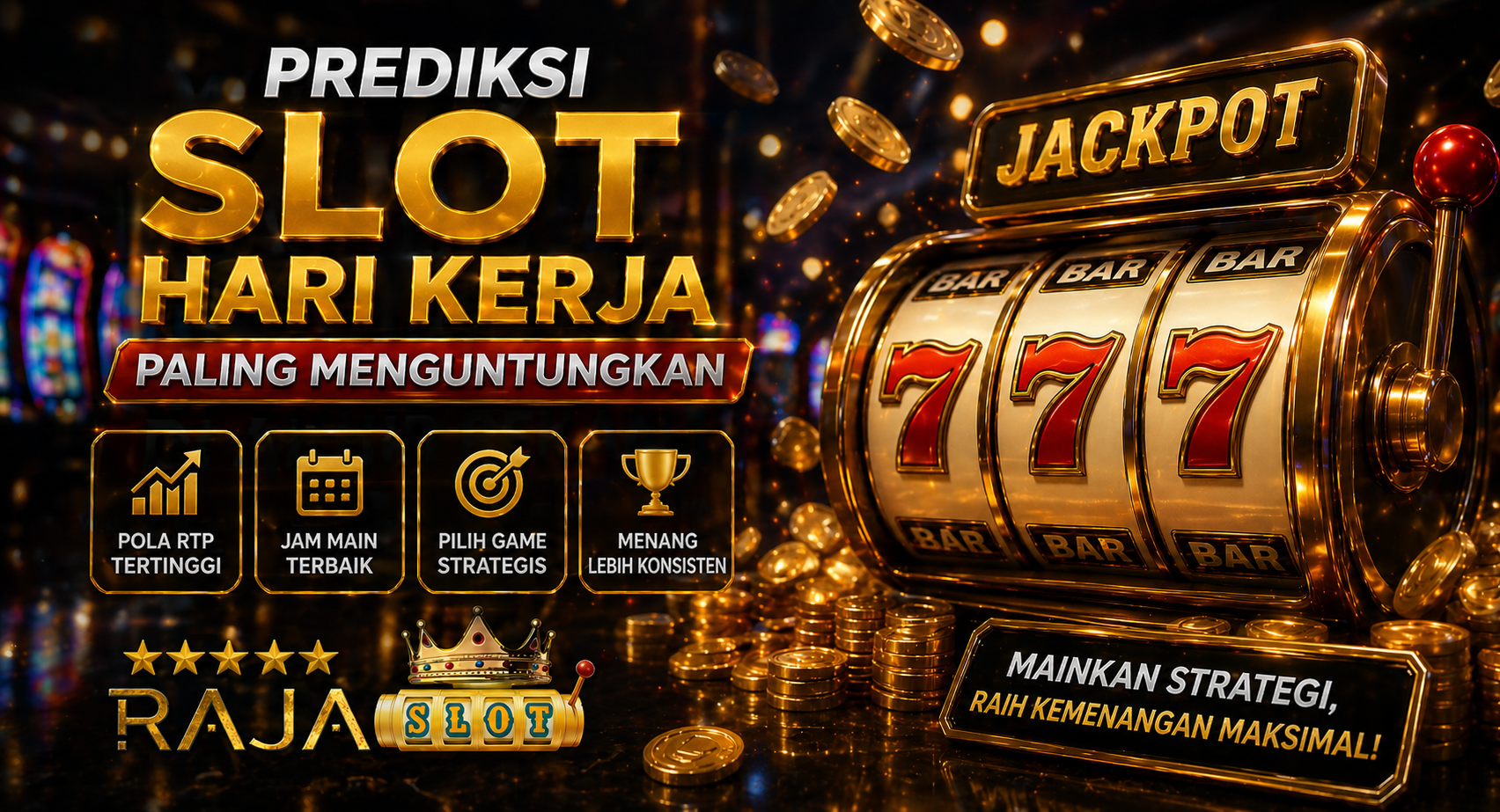 Ilustrasi mesin slot gacor dengan tampilan kemenangan besar hari kerja